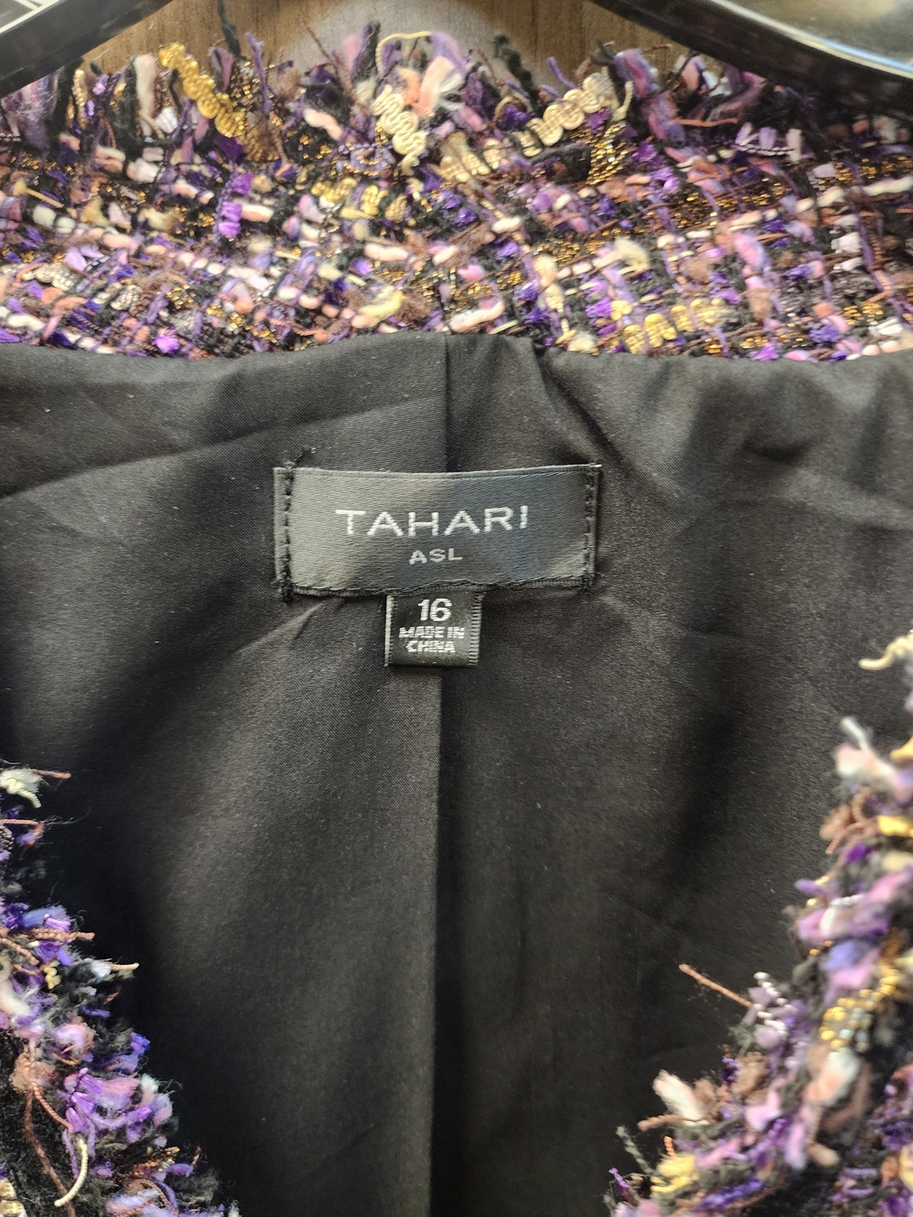 Tahari Purple Tweed Fringed V-Neck Jacket And Skirt Suit - Picture 2 of 7